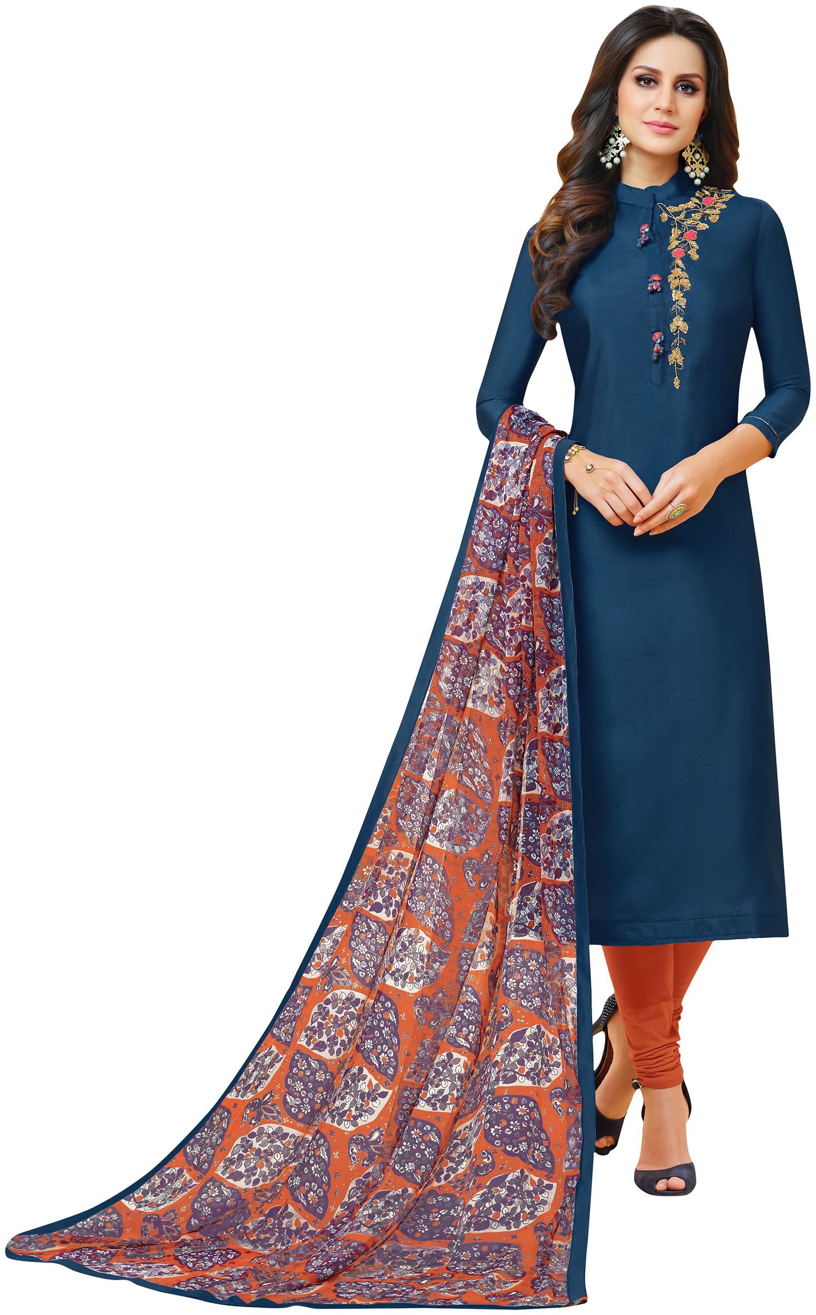 

Rajnandini Women Chanderi Navy Blue Dress Material