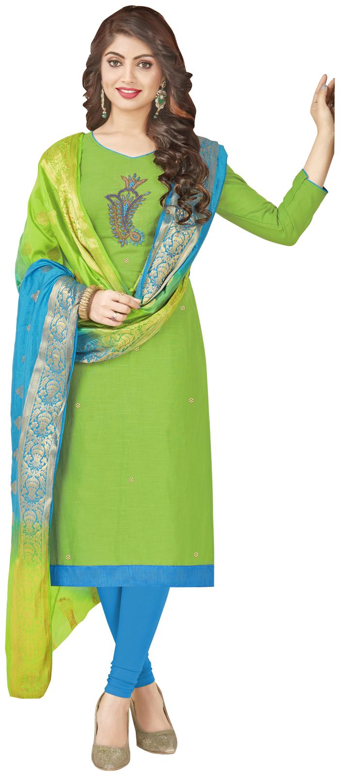 

Rajnandini Green Unstitched Kurta with bottom dupatta With dupatta Dress Material