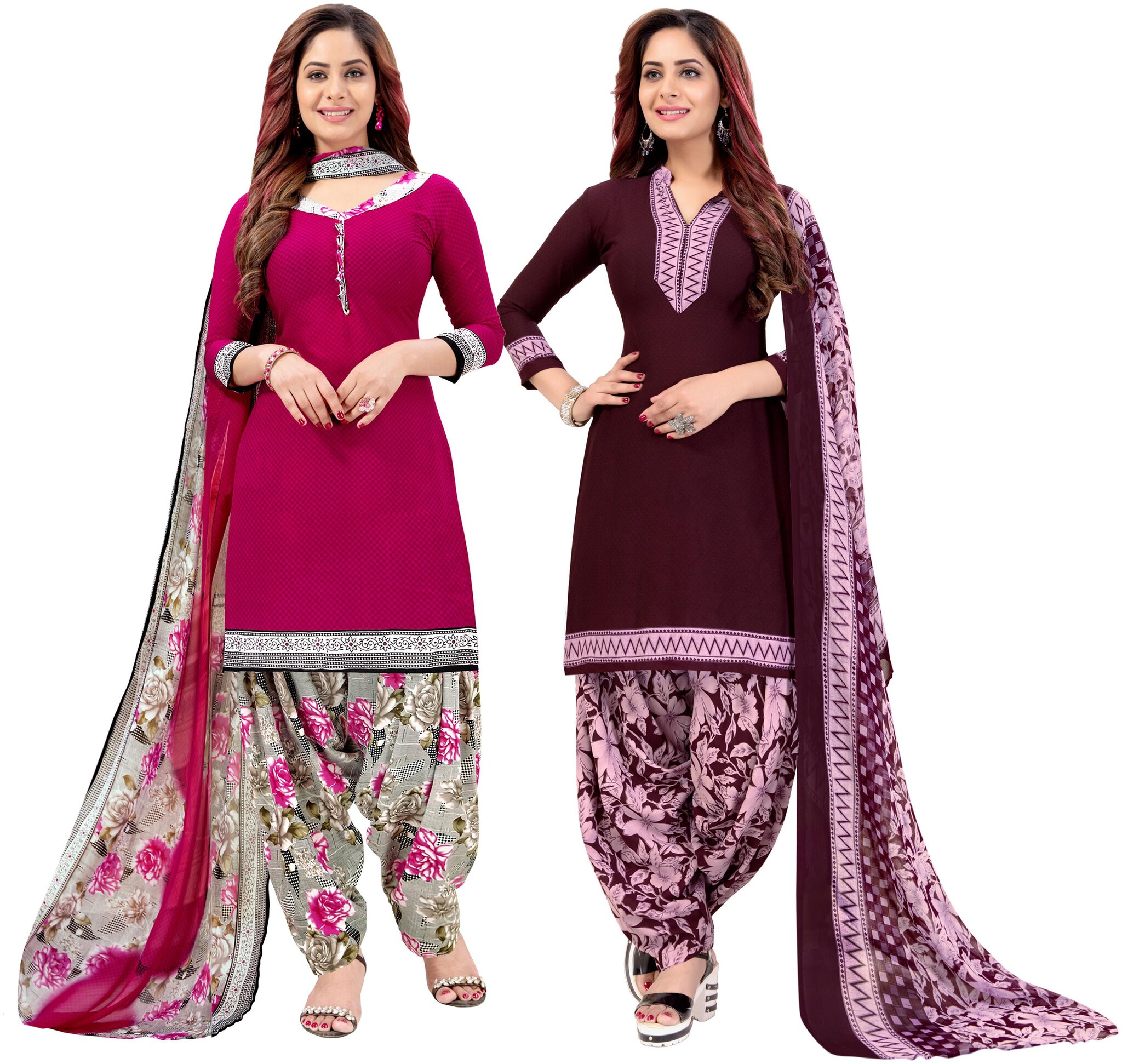 

Rajnandini Pink Purple Unstitched Kurta with bottom dupatta With dupatta Dress Material