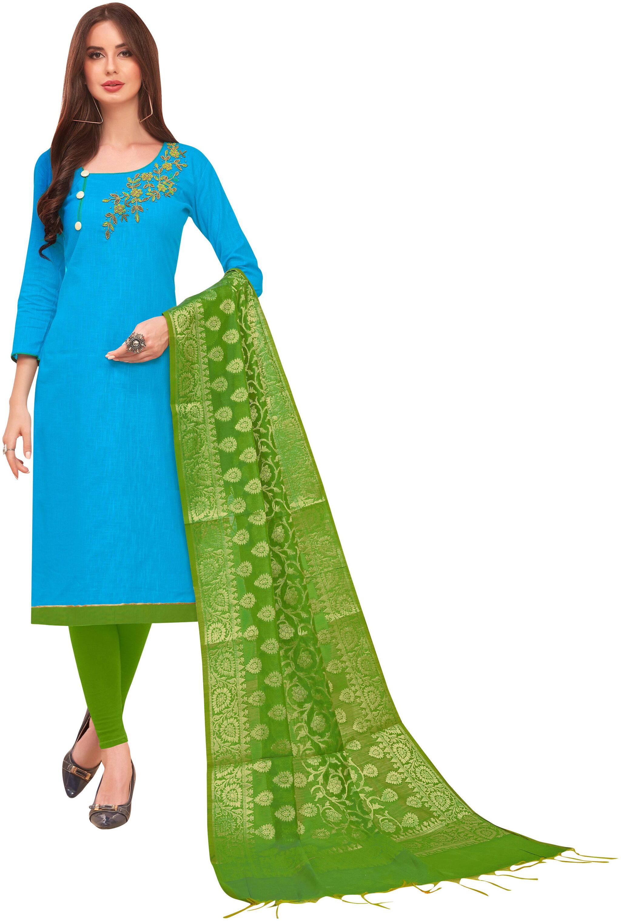 

Rajnandini Blue Unstitched Kurta with bottom dupatta With dupatta Dress Material
