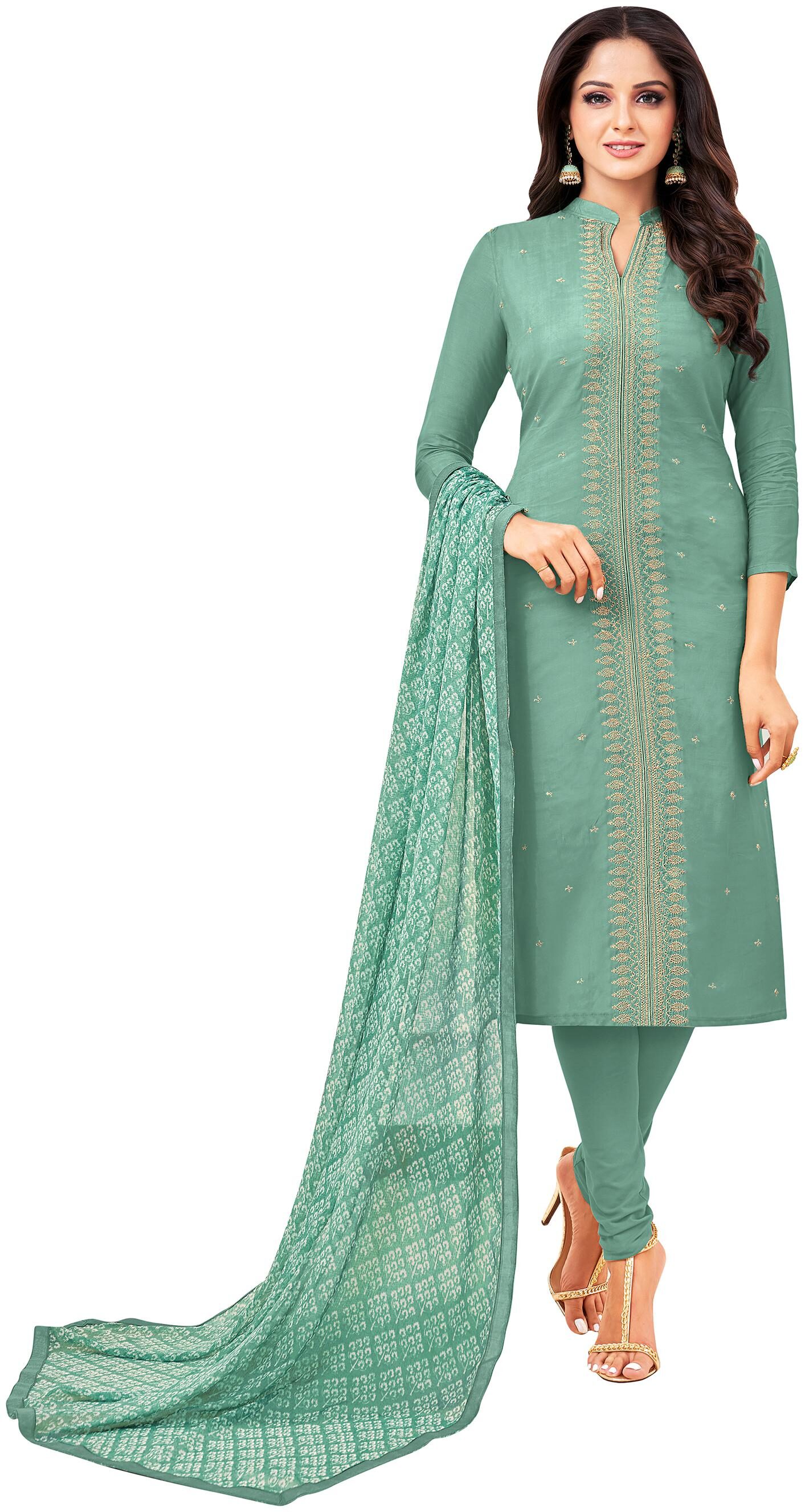 

Rajnandini Women Chanderi Green Dress Material