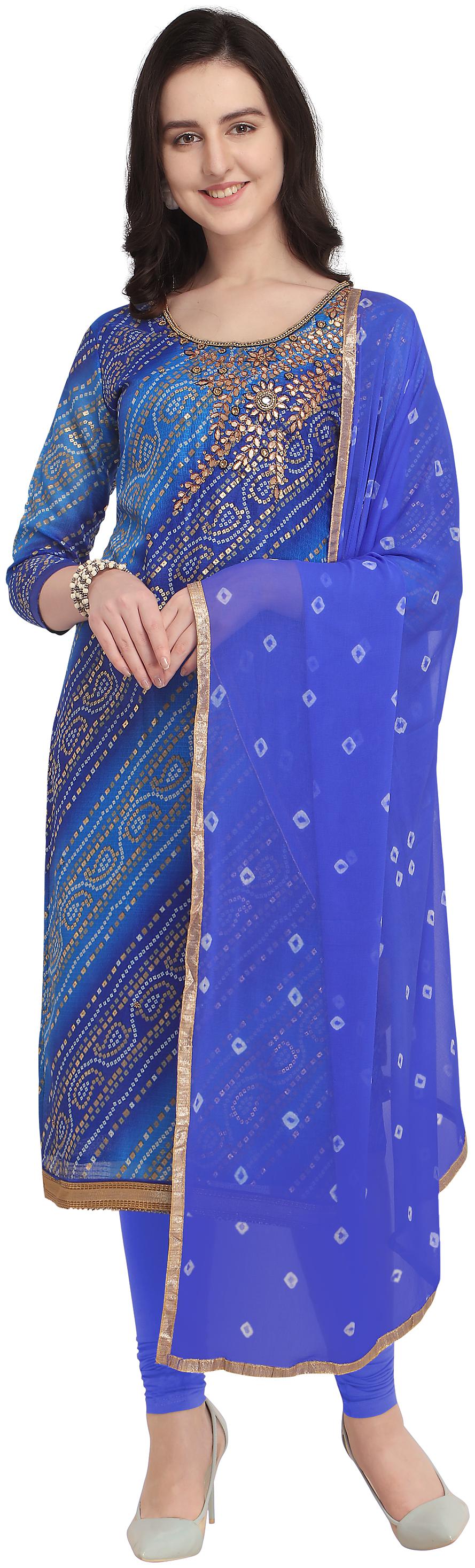 

Rajnandini Women Silk Unstitched Dress Material Blue color