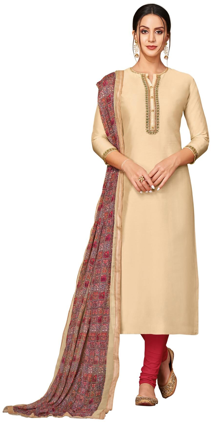 

Rajnandini Beige Unstitched Kurta with bottom dupatta With dupatta Dress Material
