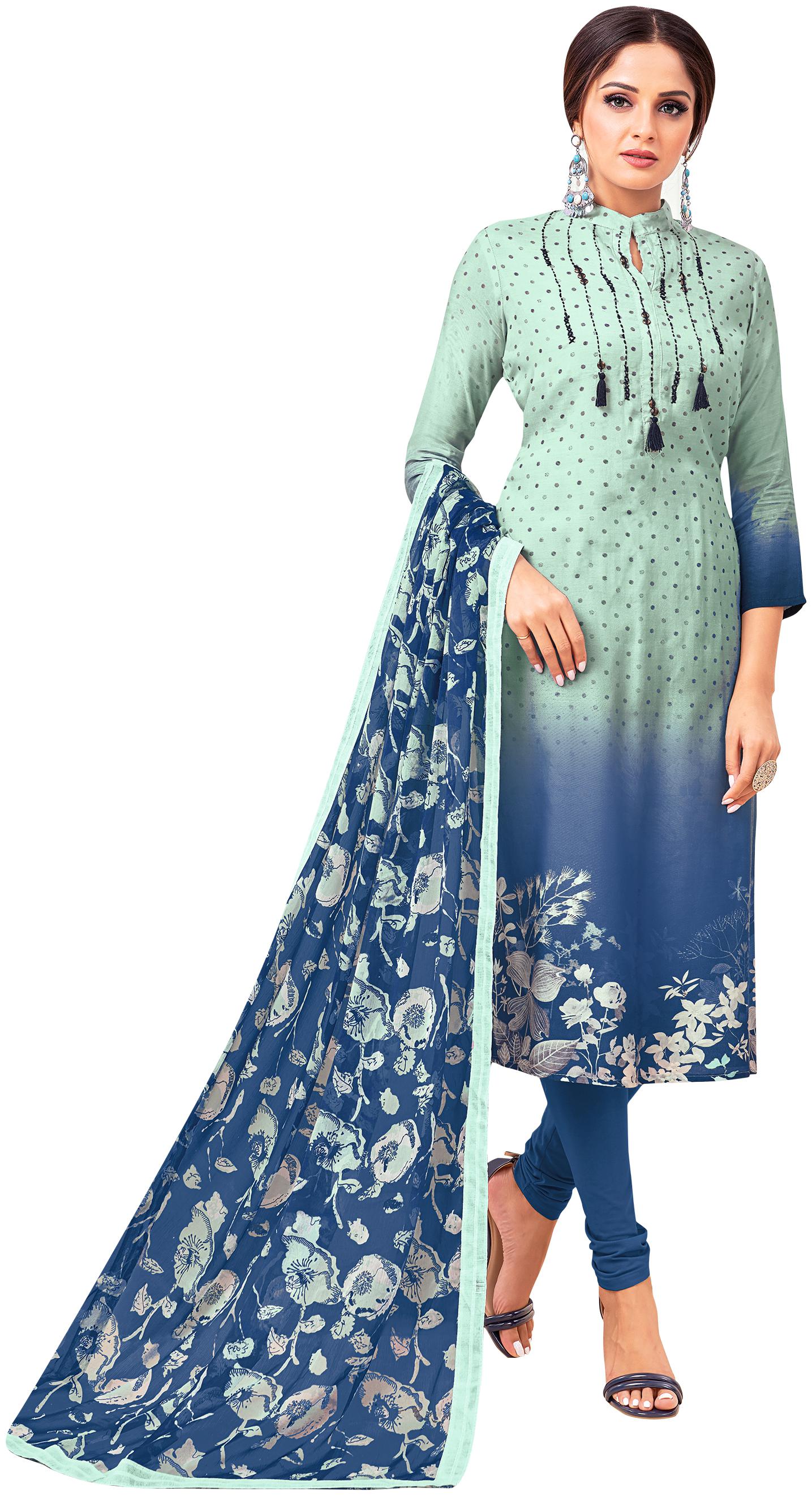 

Rajnandini Women Chanderi Green Dress Material