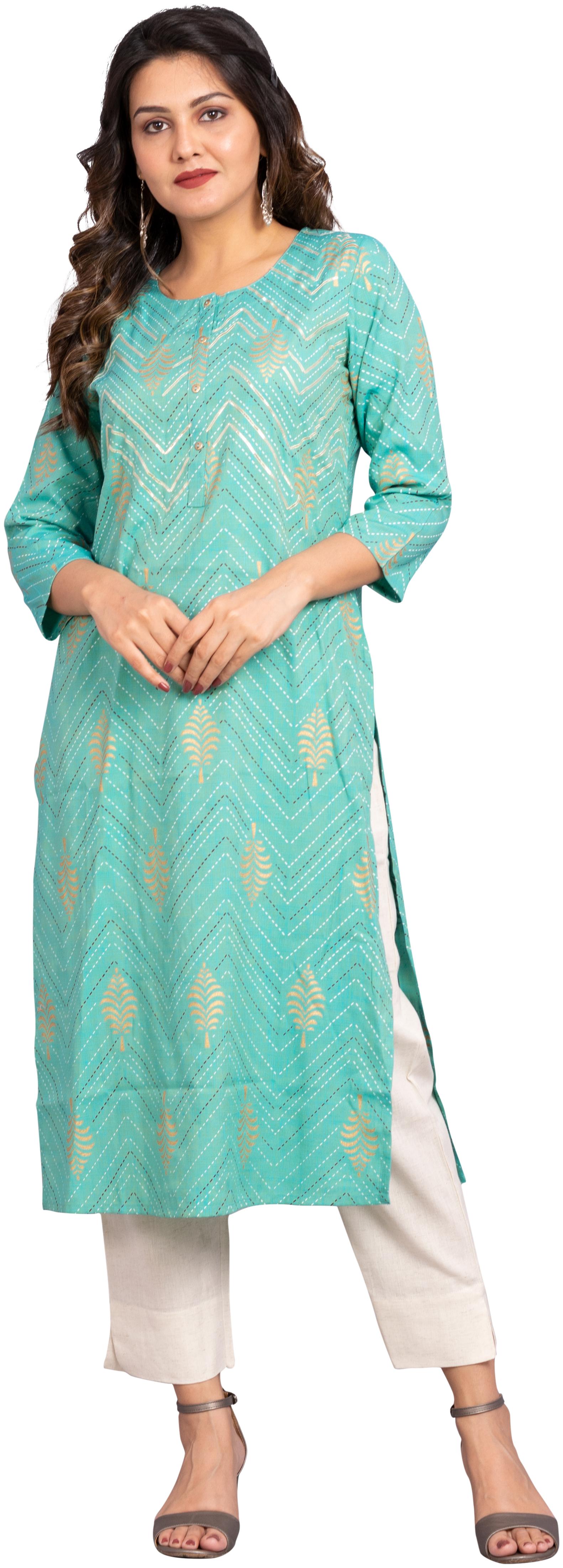 

Rajnandini Women Turquoise Printed Straight Kurti