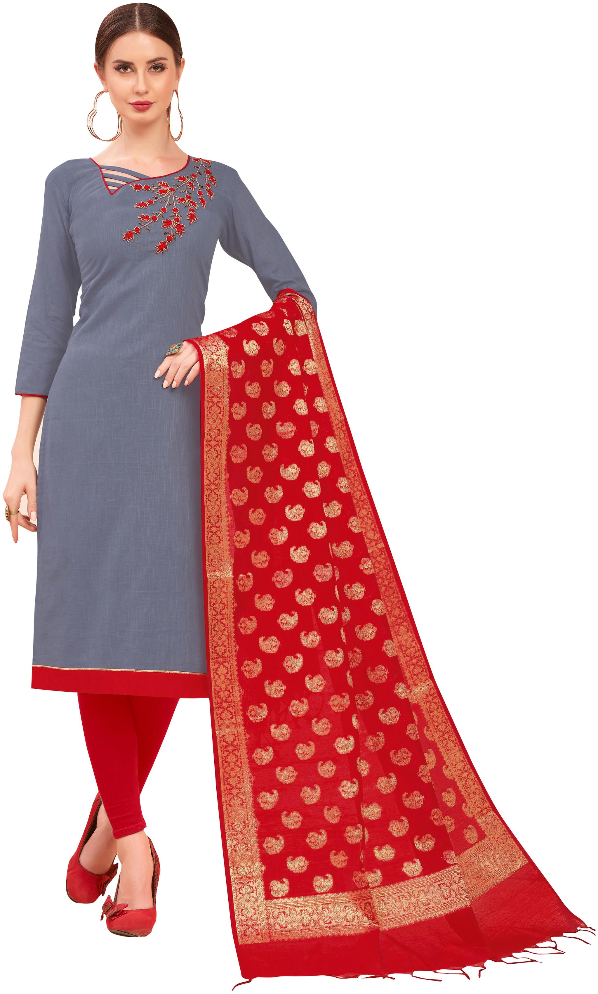 

Rajnandini Grey Unstitched Kurta with bottom dupatta With dupatta Dress Material