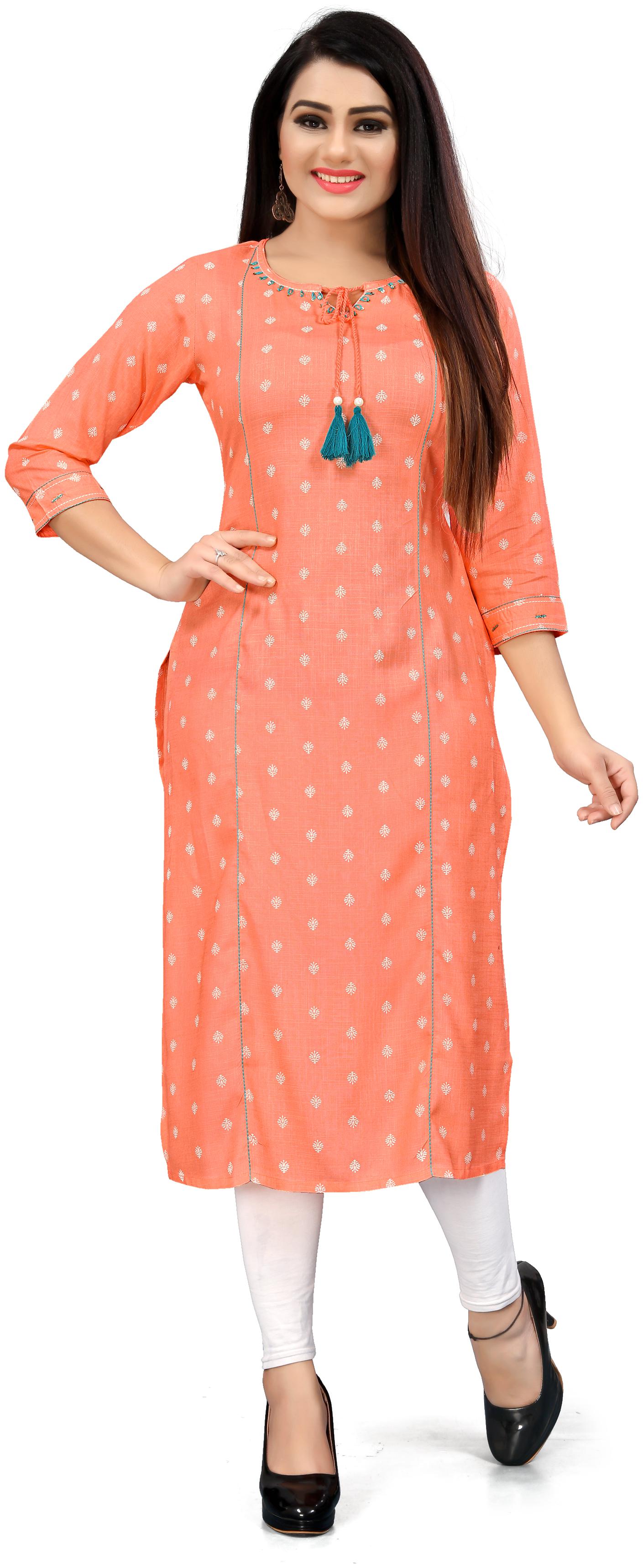 

Rajnandini Women Orange Printed Straight Kurti