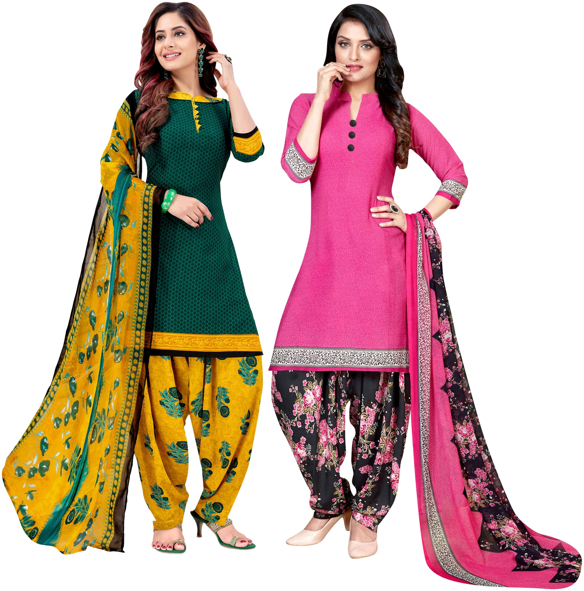 

Rajnandini Green Pink Unstitched Kurta with bottom dupatta With dupatta Dress Material