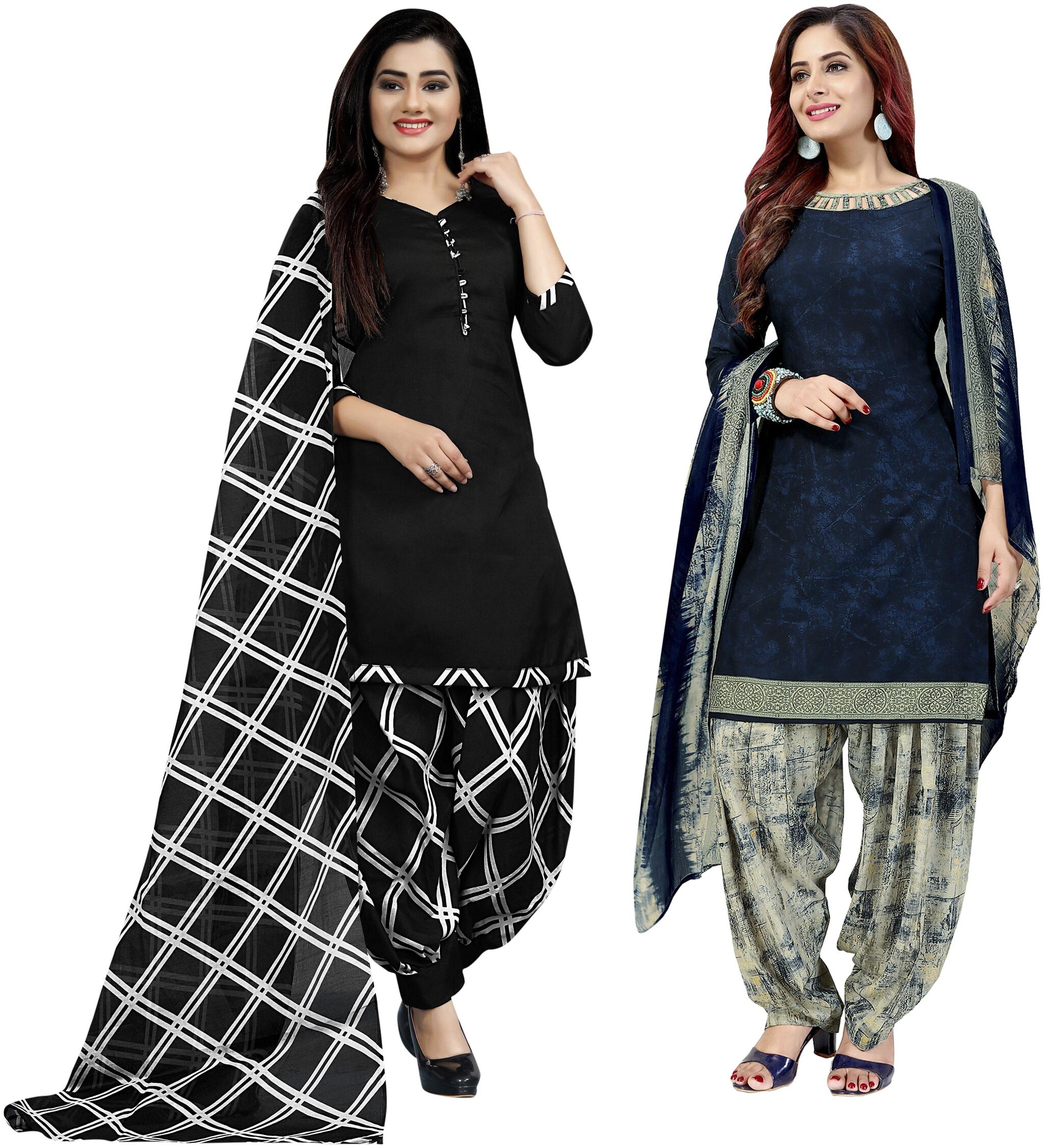 

Rajnandini Black Blue Unstitched Kurta with bottom dupatta With dupatta Dress Material