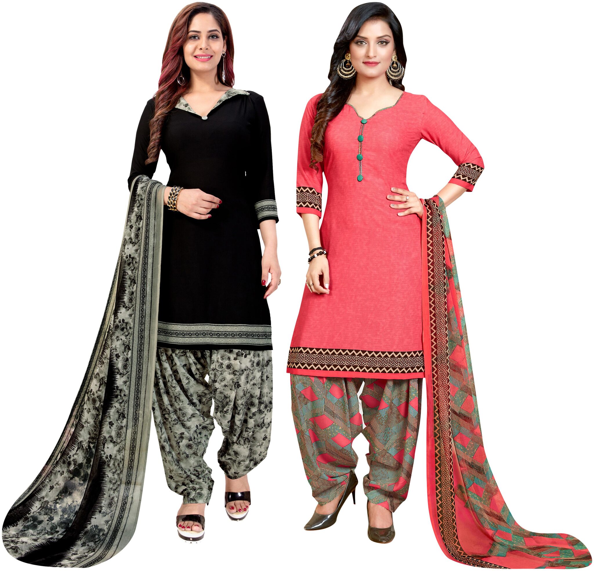 

Rajnandini Black Peach Unstitched Kurta with bottom dupatta With dupatta Dress Material