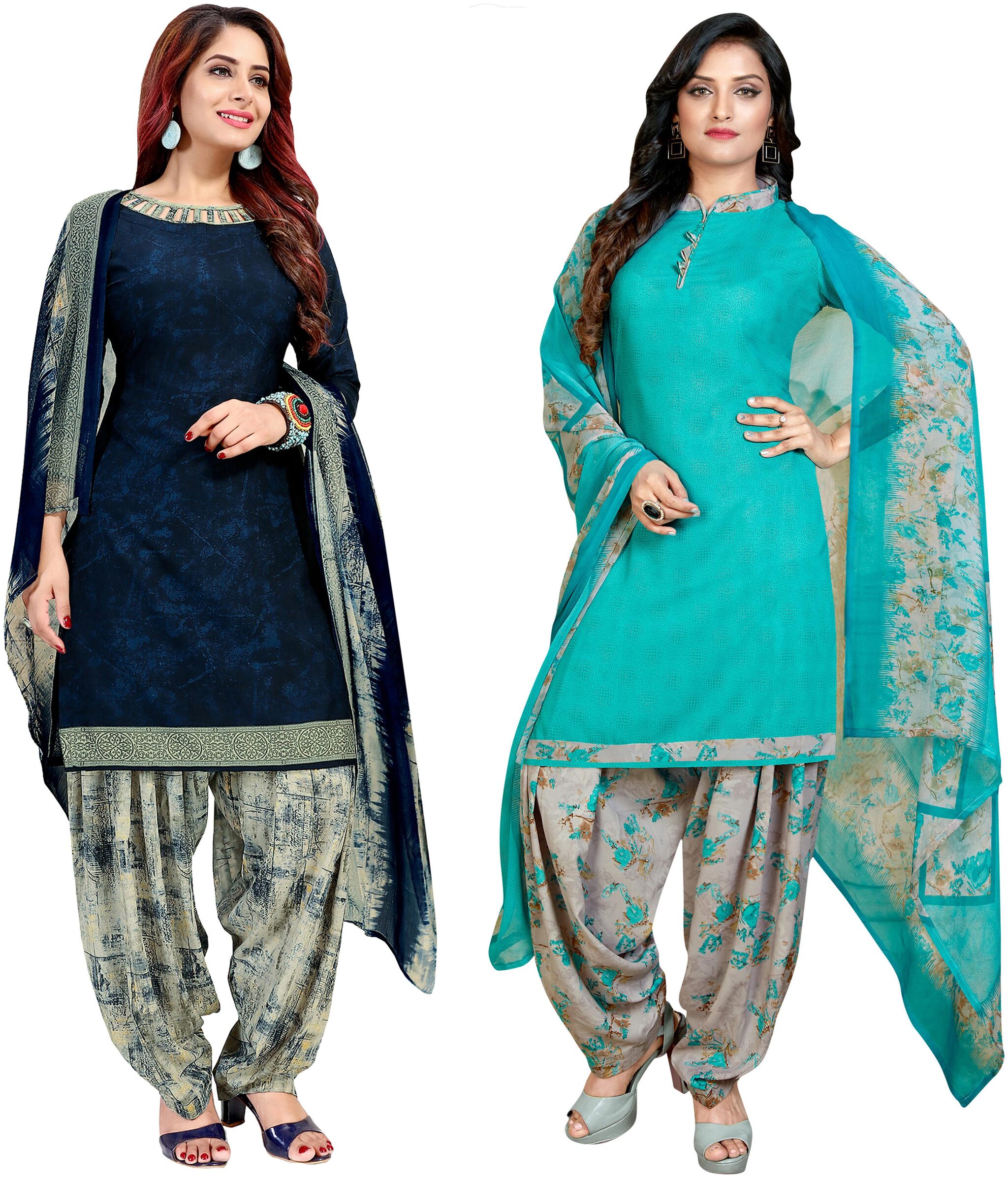

Rajnandini Blue Turquoise Unstitched Kurta with bottom dupatta With dupatta Dress Material