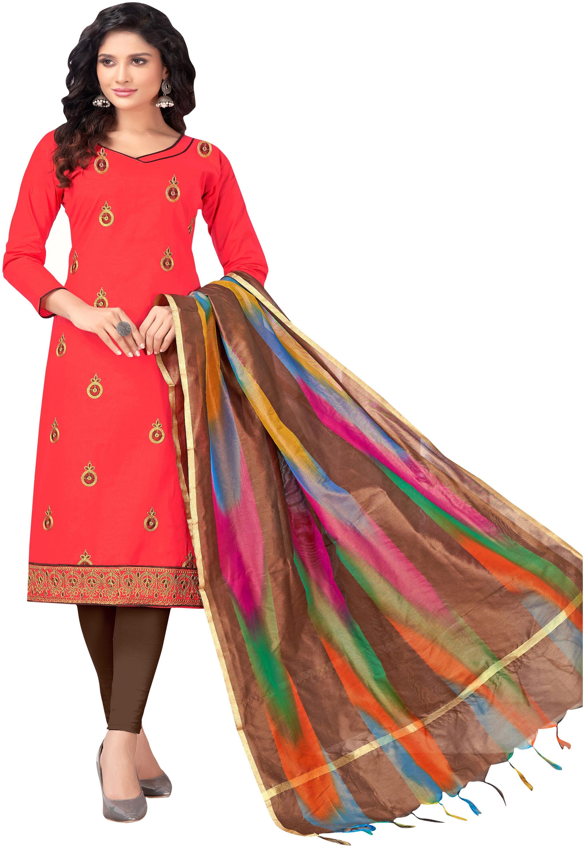 

Rajnandini Peach Unstitched Kurta with bottom dupatta With dupatta Dress Material
