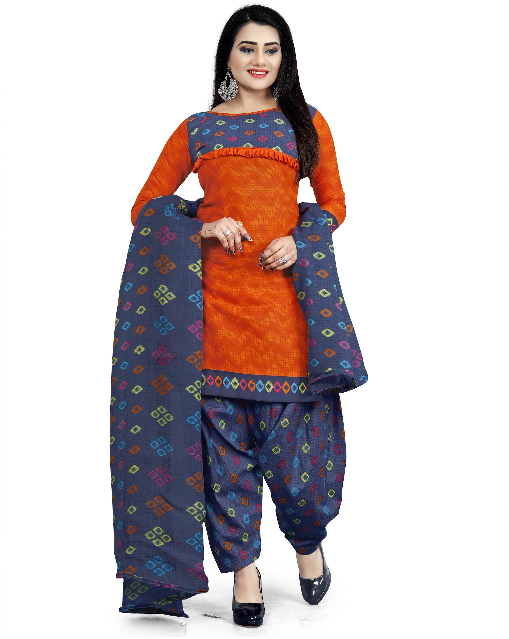 

Rajnandini Orange Unstitched Kurta with bottom dupatta With dupatta Dress Material