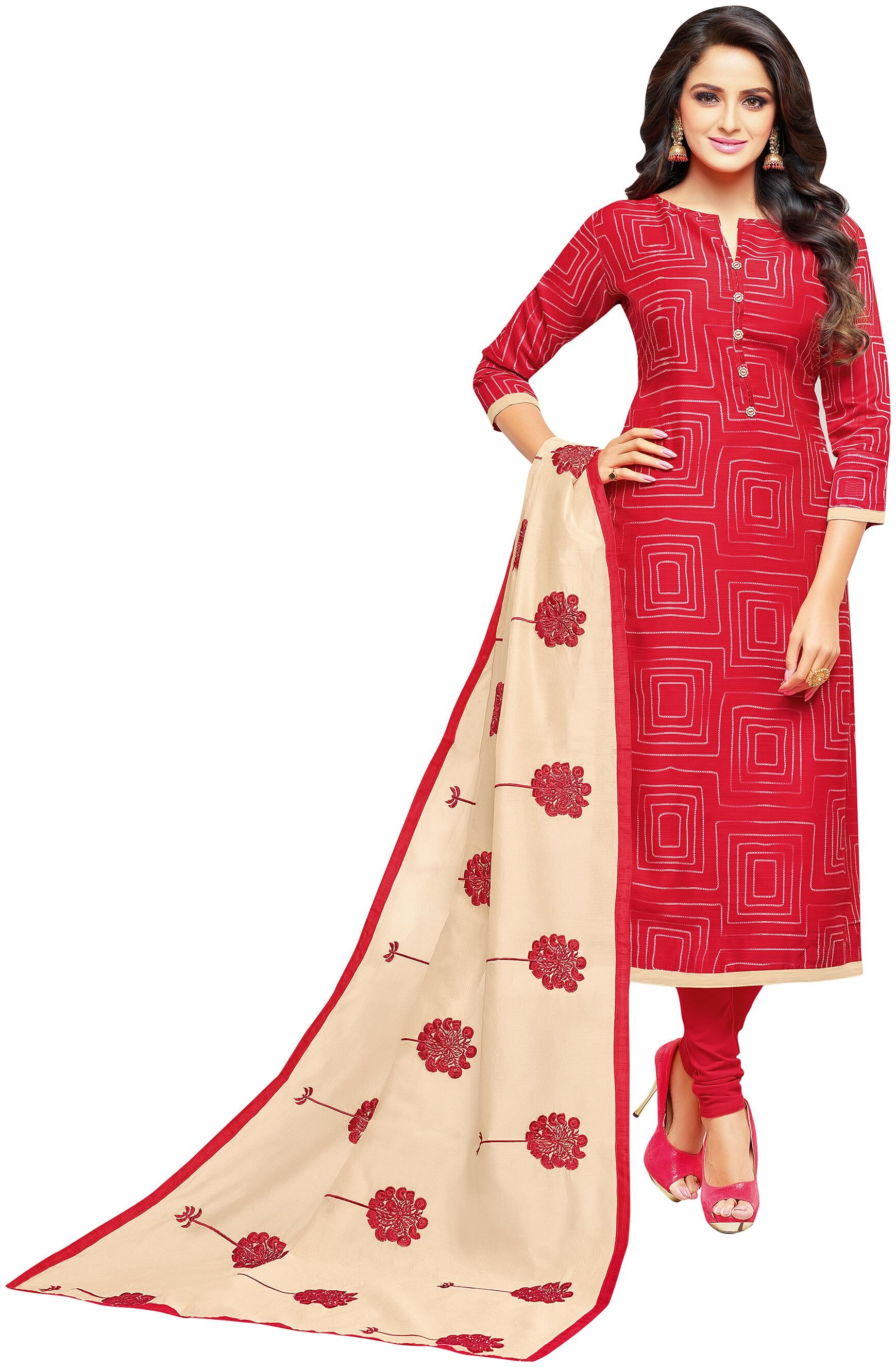 

Rajnandini Women Chanderi Red Dress Material