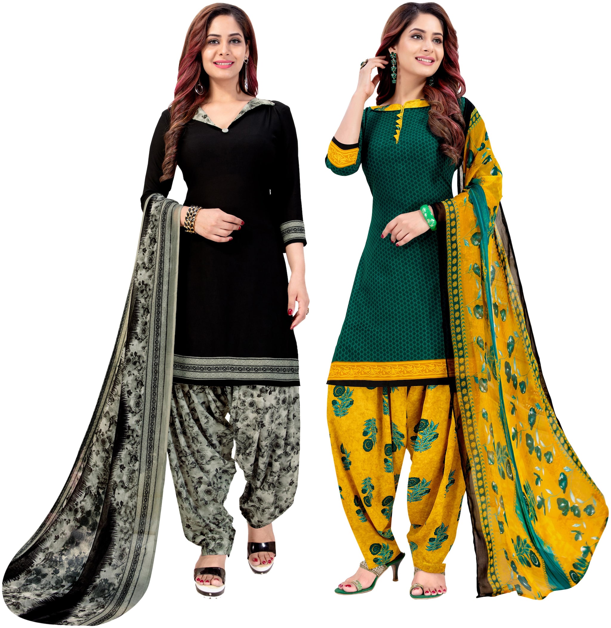 

Rajnandini Black Green Unstitched Kurta with bottom dupatta With dupatta Dress Material