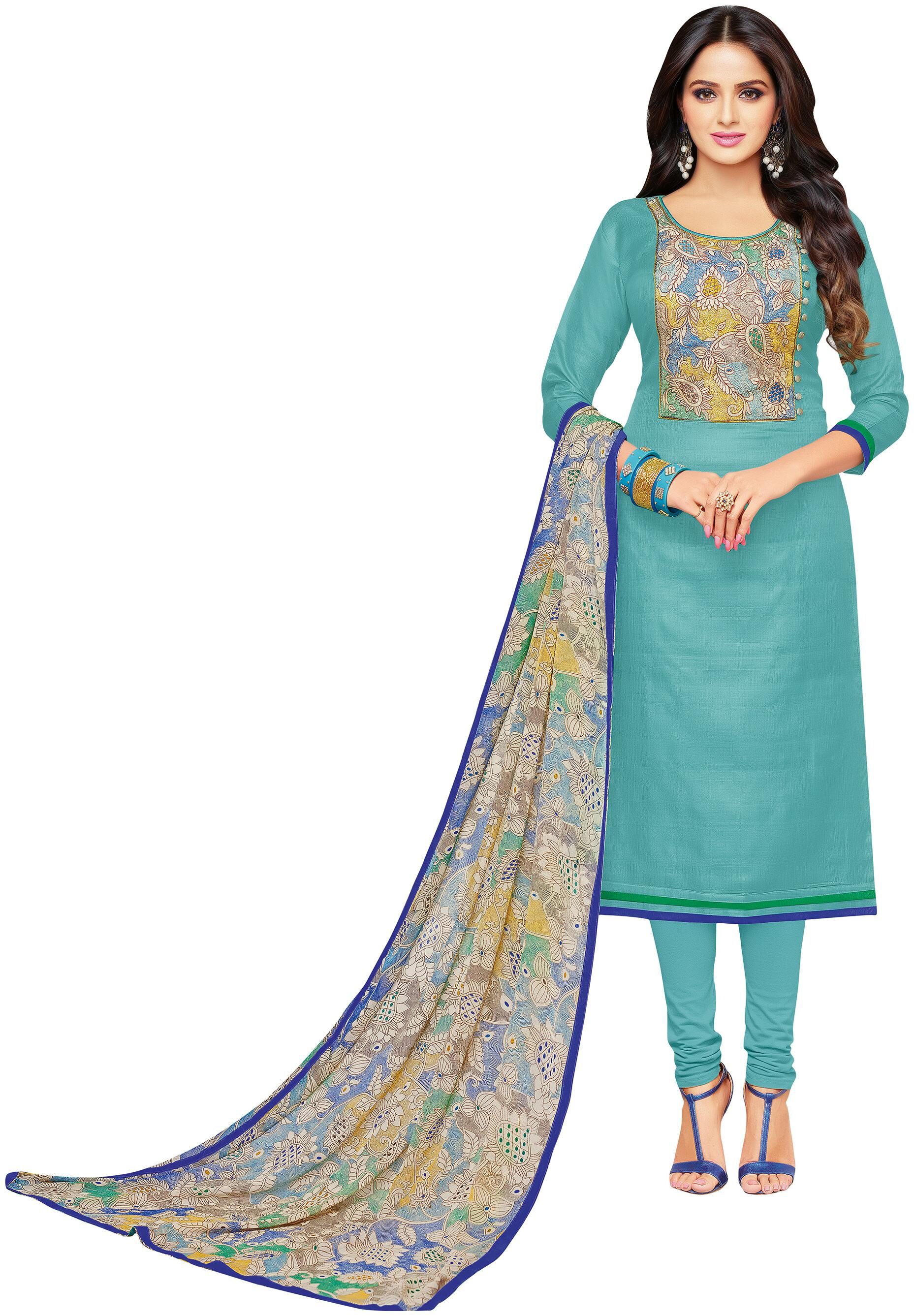 

Rajnandini Women Chanderi Blue Dress Material
