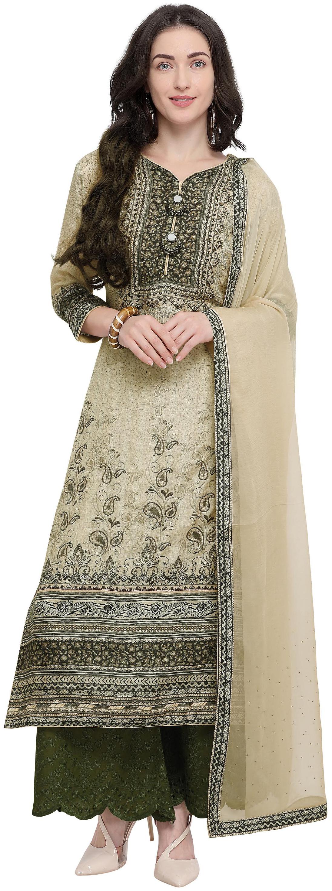 

Rajnandini Women Cotton Semistiched Dress Material Beige color
