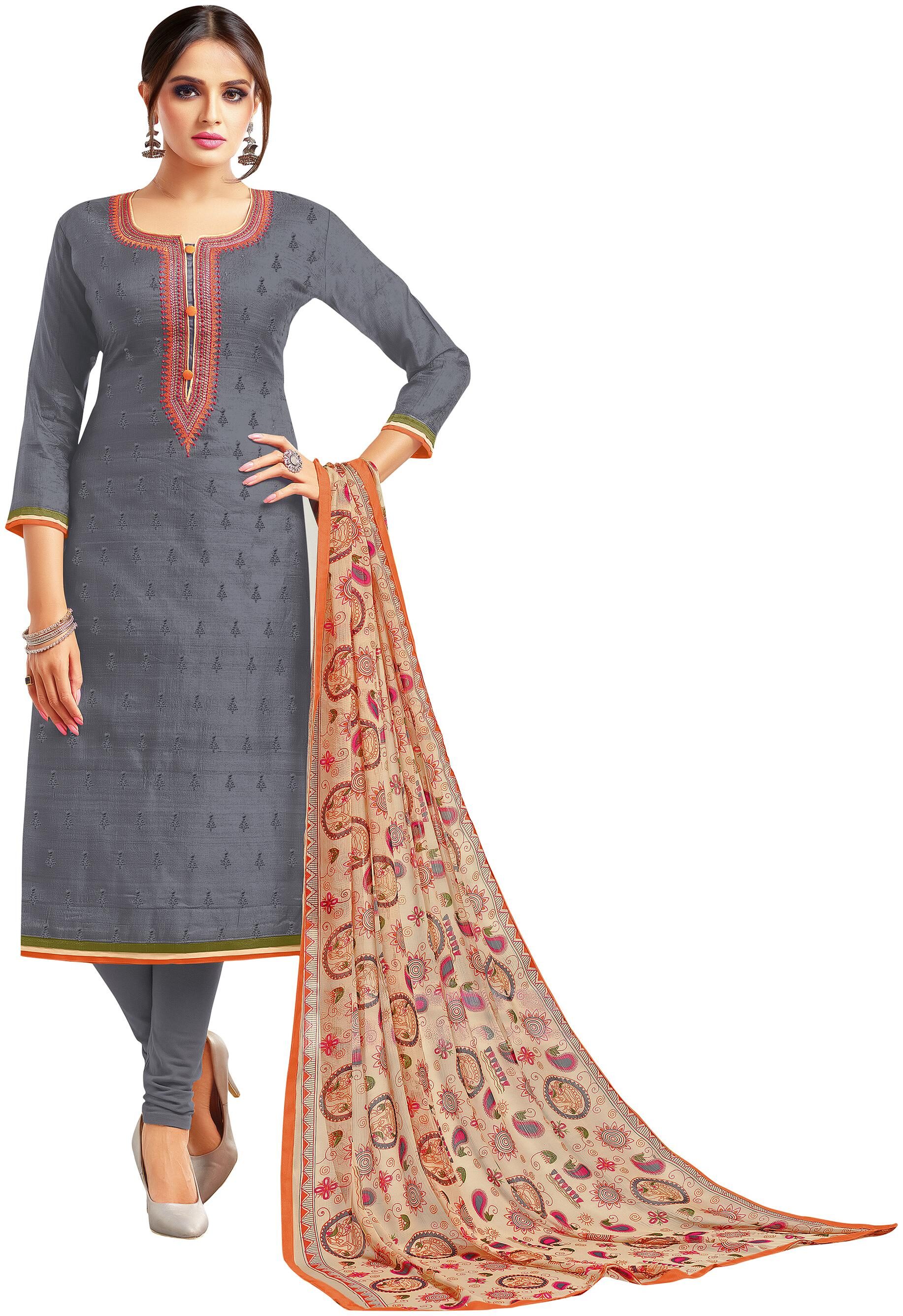

Rajnandini Women Chanderi Grey Dress Material