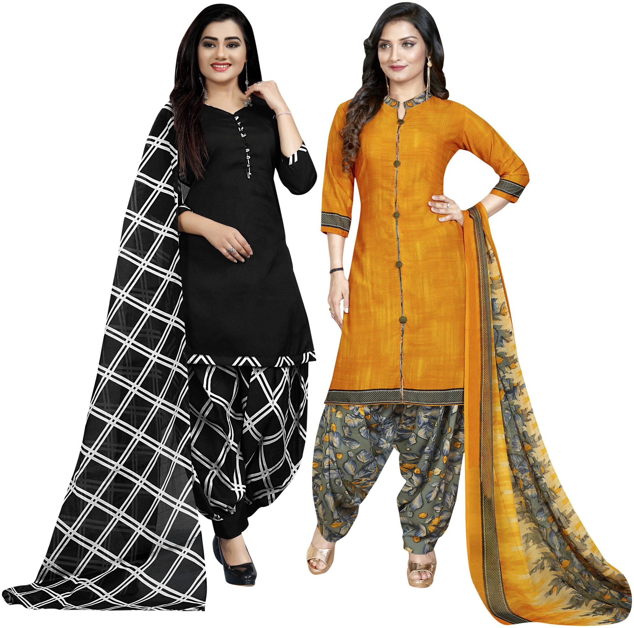 

Rajnandini Black Yellow Unstitched Kurta with bottom dupatta With dupatta Dress Material