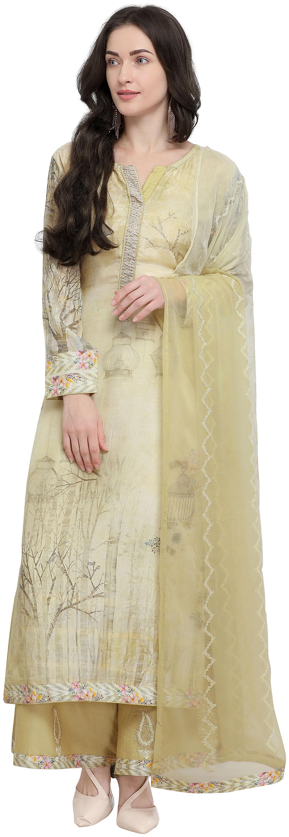 

Rajnandini Women Cotton Semistiched Dress Material Beige color