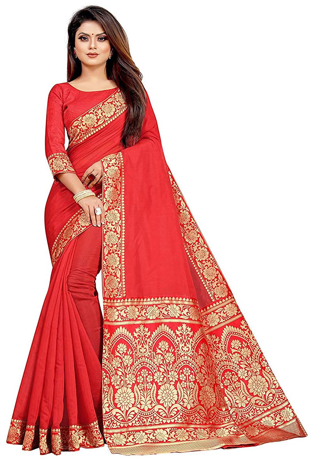 

Rajnandini Women Chandri Cotton Silk Jacquard Pallu Saree(Red)