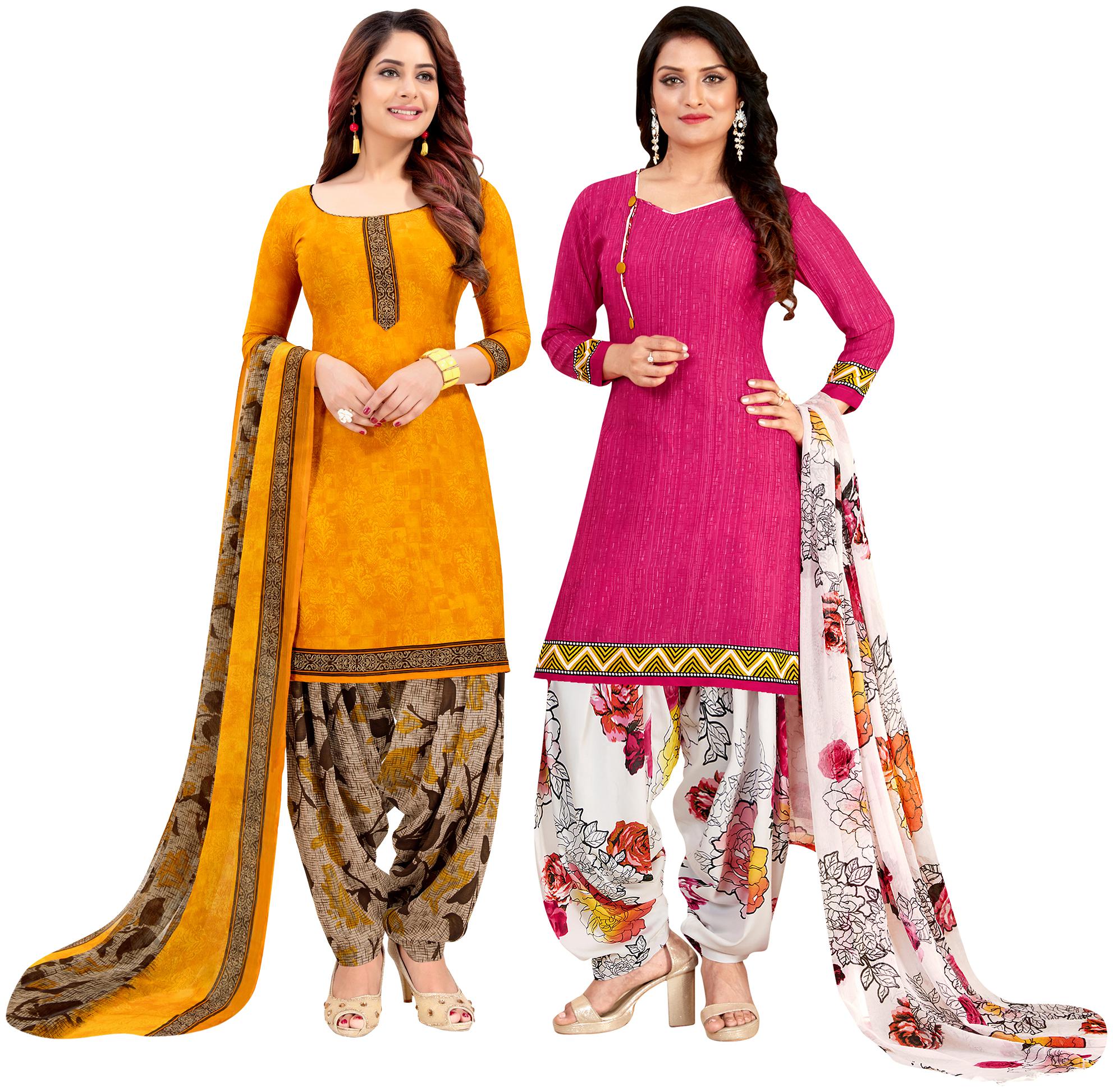 

Rajnandini Yellow Pink Unstitched Kurta with bottom dupatta With dupatta Dress Material