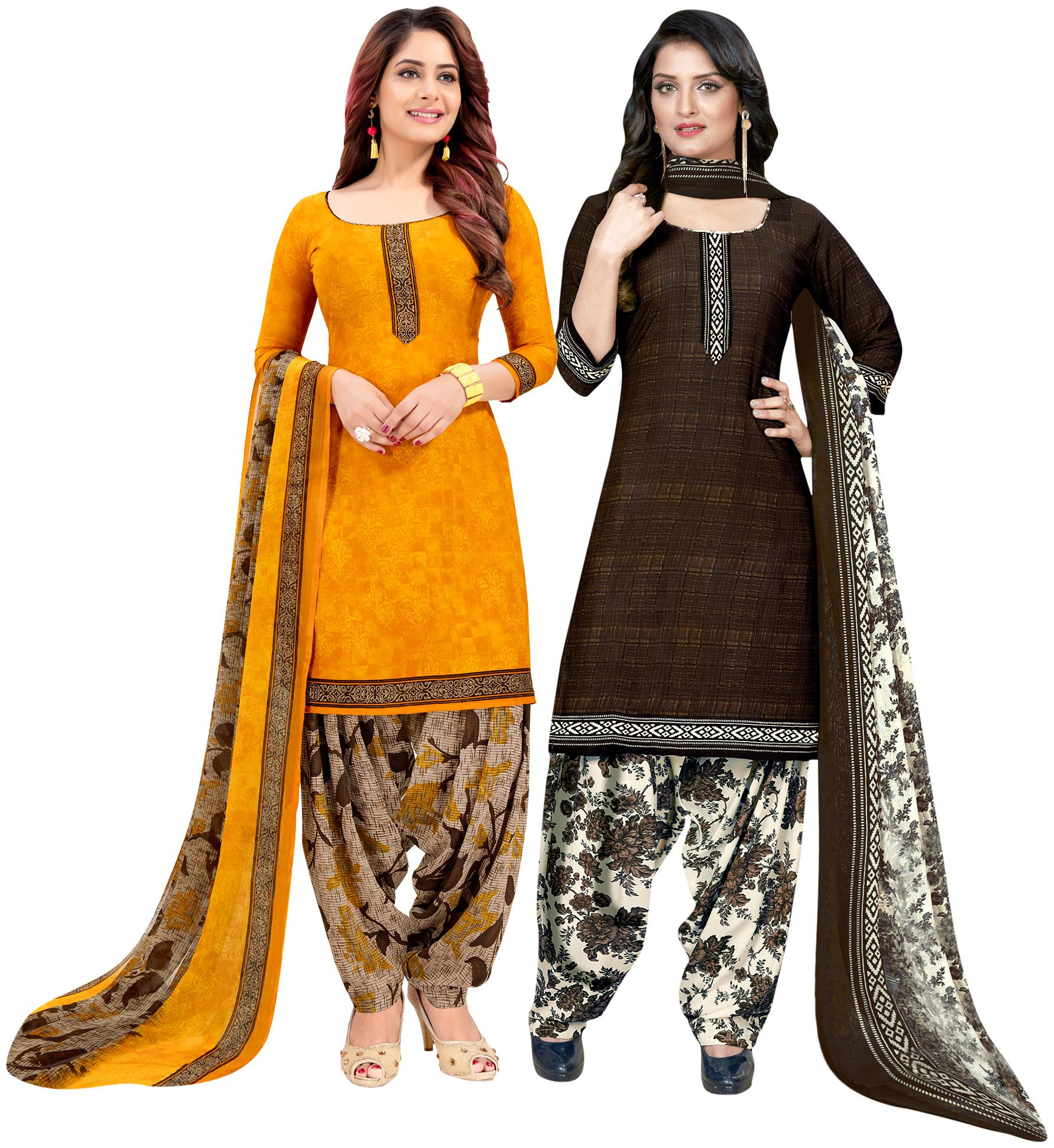 

Rajnandini Yellow Brown Unstitched Kurta with bottom dupatta With dupatta Dress Material