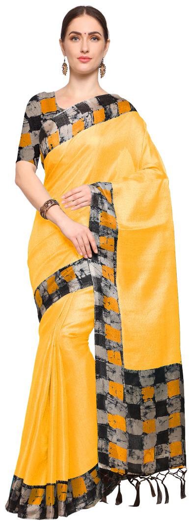 

Rajnandini Yellow Silk Printed Party Wear Saree