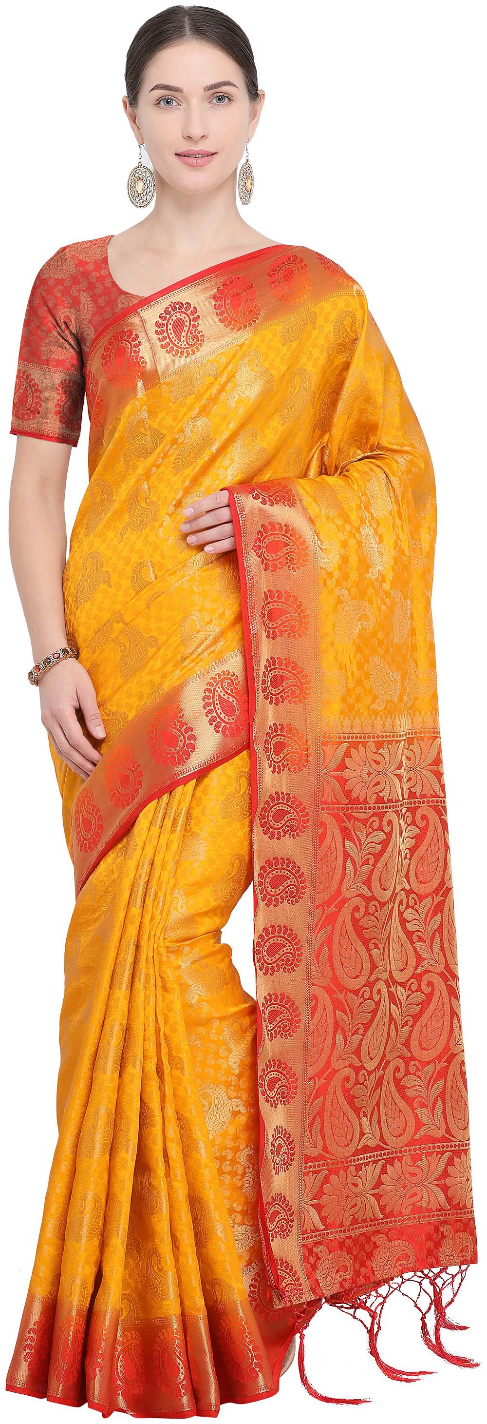 

Rajnandini Yellow Silk Kanjivaram Zari Weaving Work Rich Pallu Saree