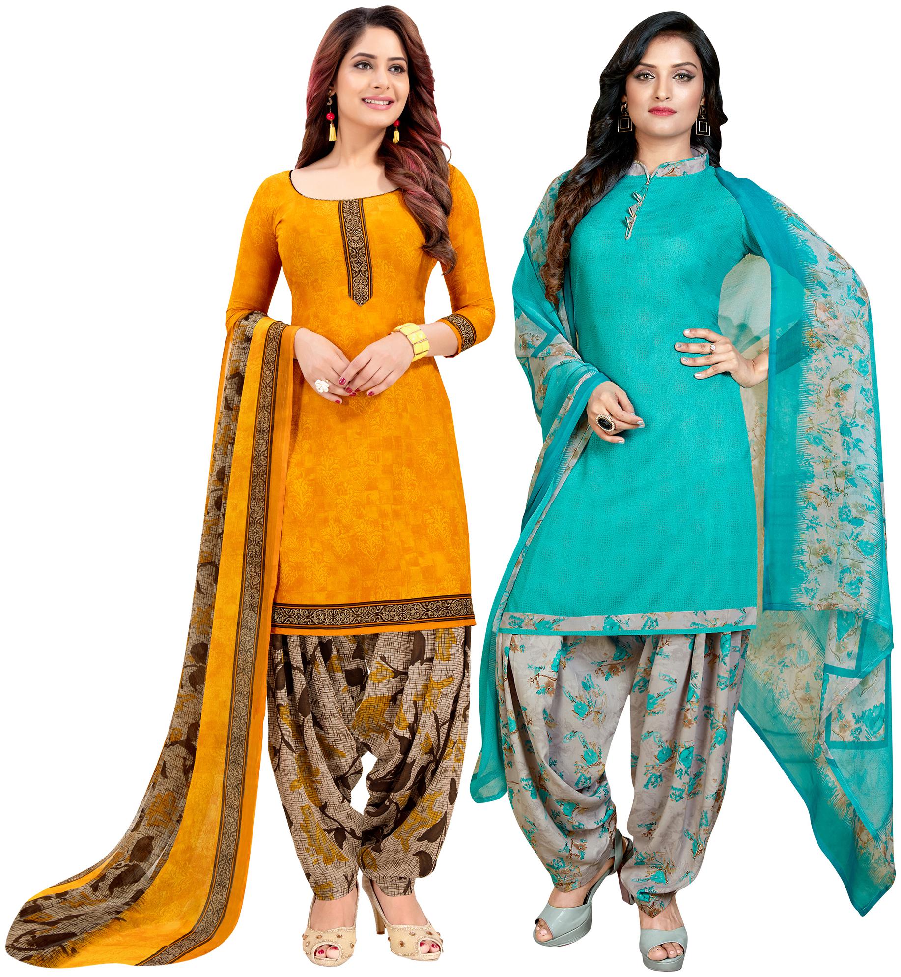 

Rajnandini Yellow Blue Unstitched Kurta with bottom dupatta With dupatta Dress Material