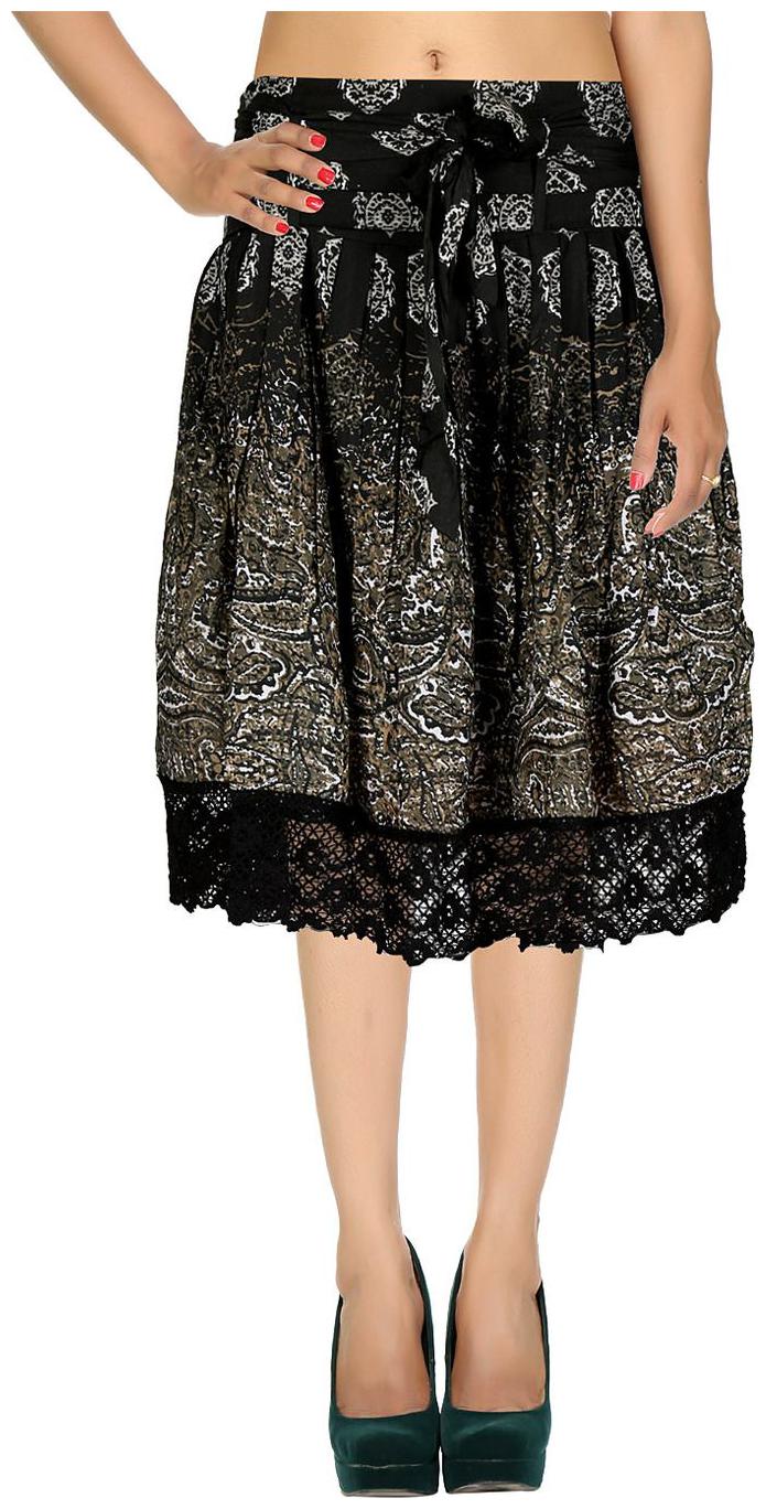

Rajrang Black Paisley Printed Voil Midi Casual Skirt