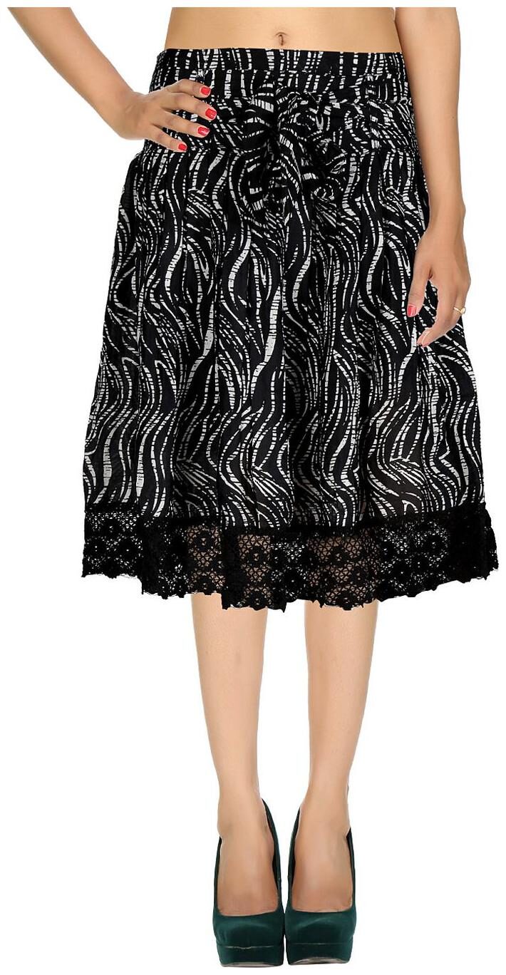 

Rajrang Black Abstract Printed Voil Midi Casual Skirt