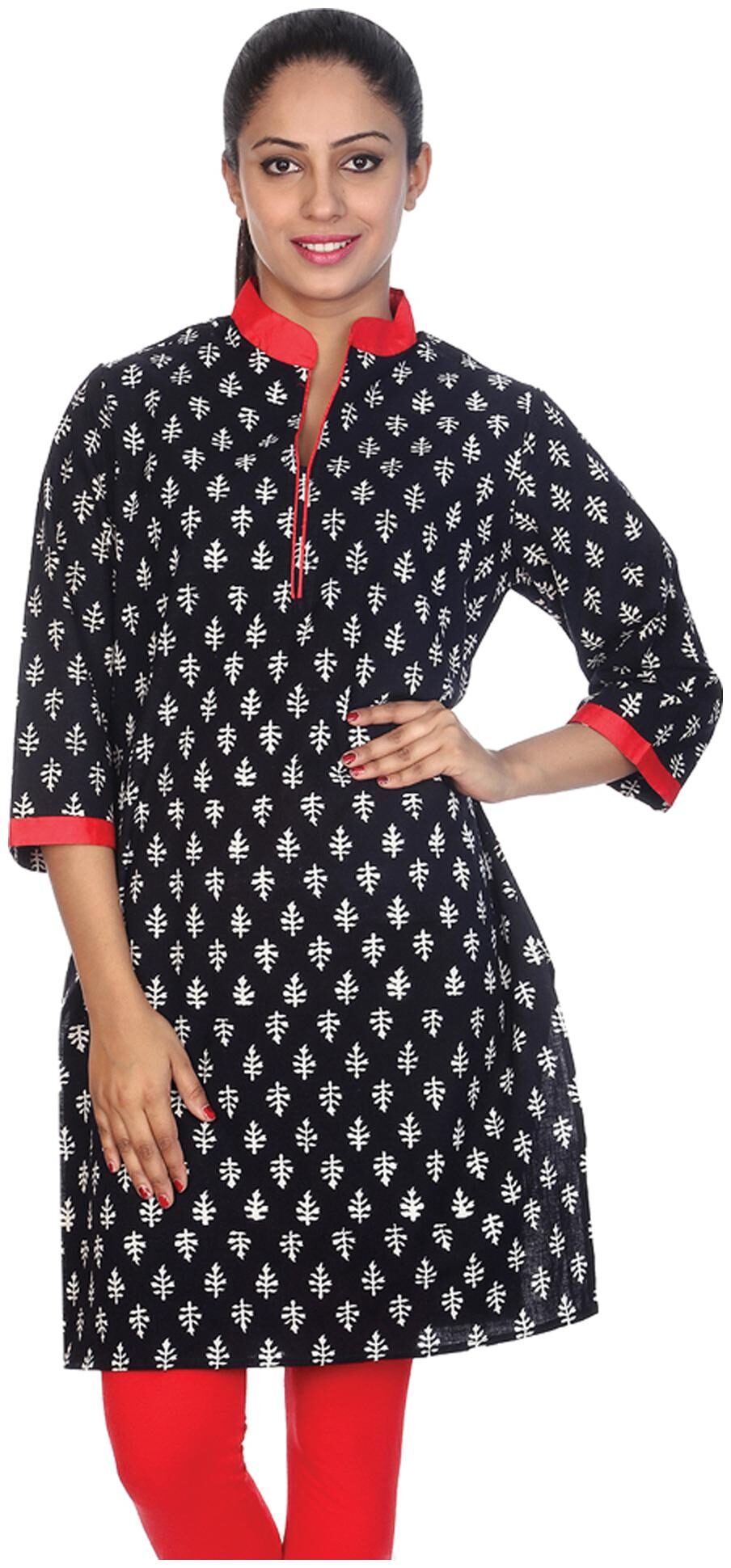 

Rajrang Cotton Leaves Black Jaipuri Kurti Printed Women Kurti Tops Tunic