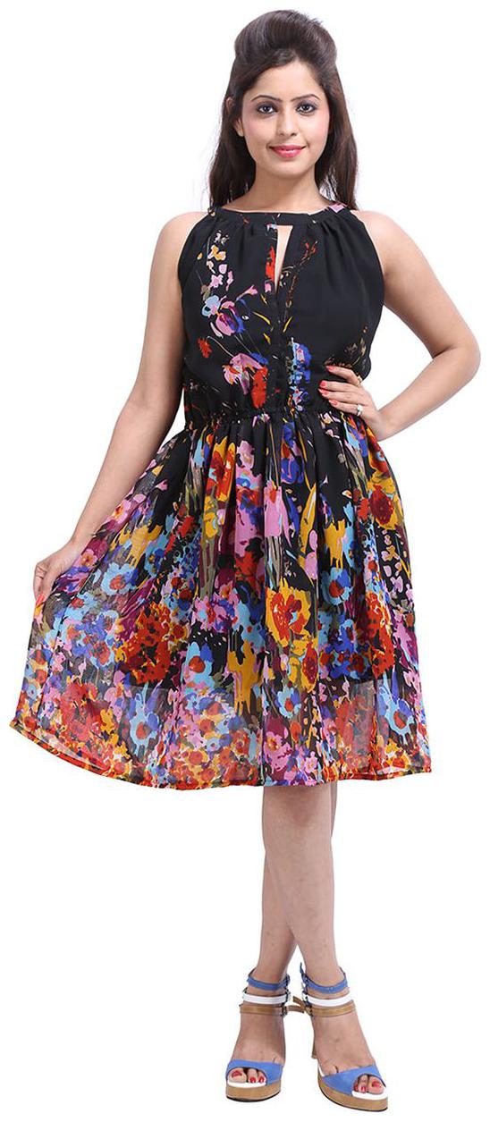 

Rajrang Black Floral A-line dress