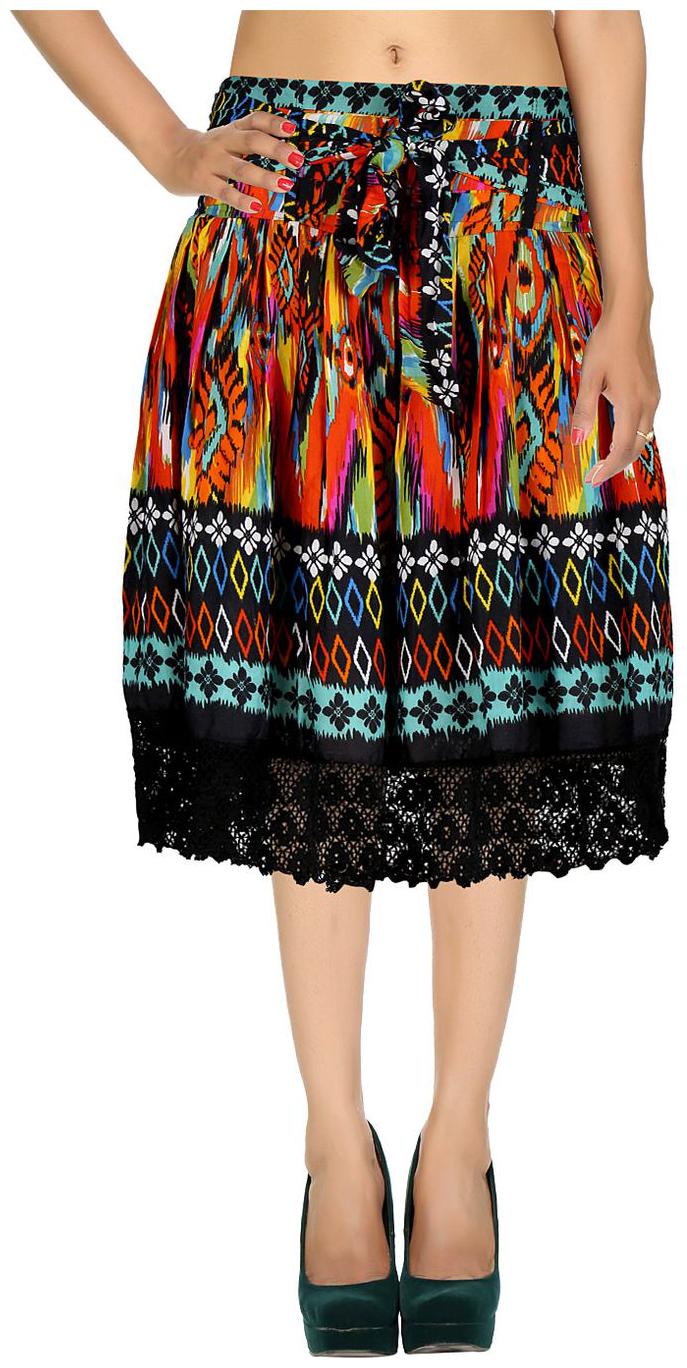 

Rajrang Black Geometric Printed Voil Midi Casual Skirt