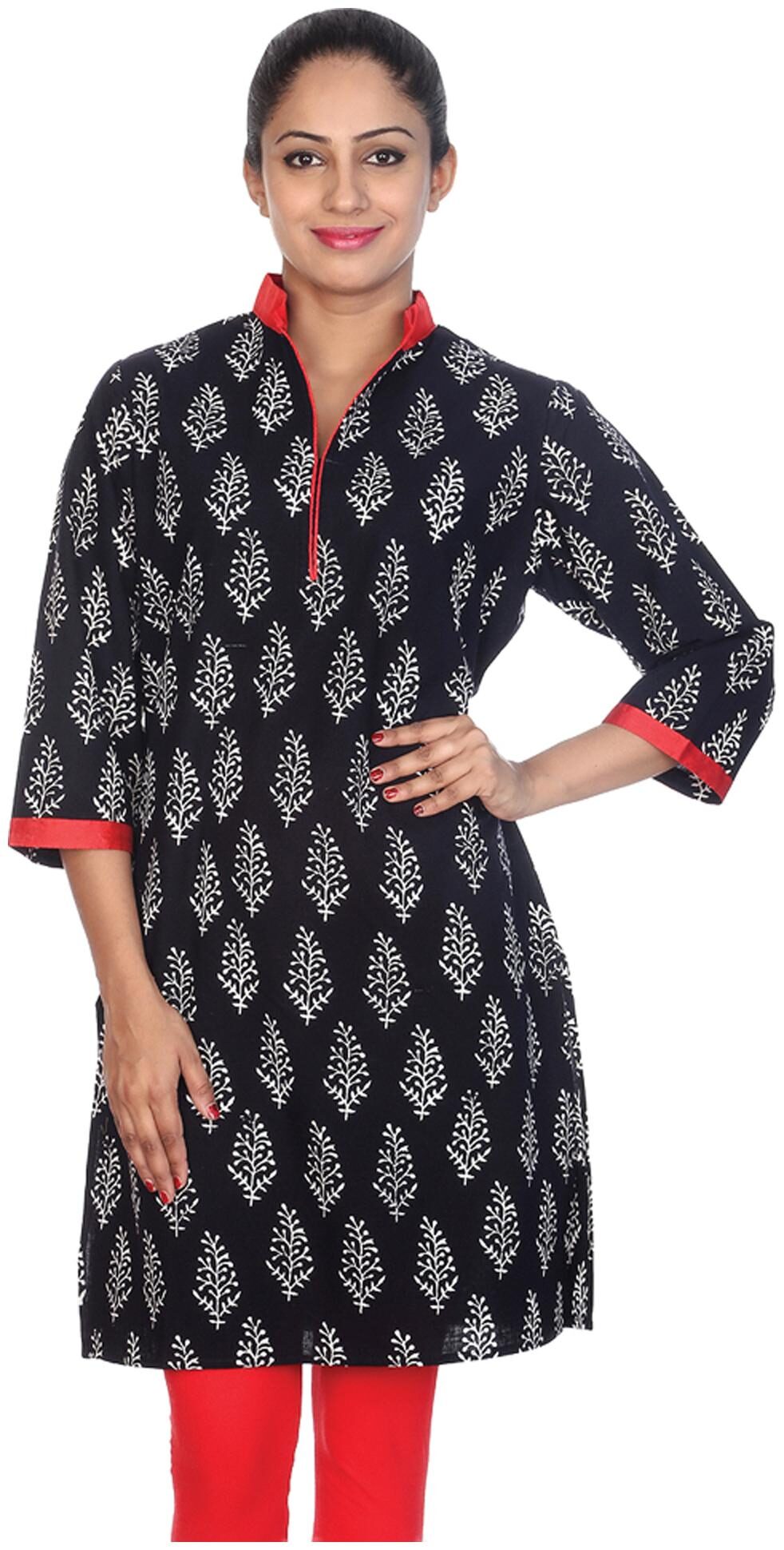 

Rajrang Cotton Leaves Black Jaipuri Kurti Printed Women Kurti Tops Tunic