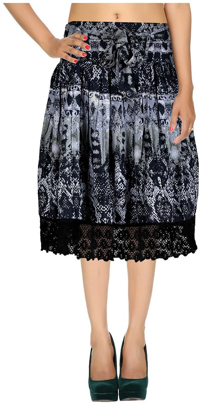 

Rajrang Black Geometric Printed Voil Midi Casual Skirt