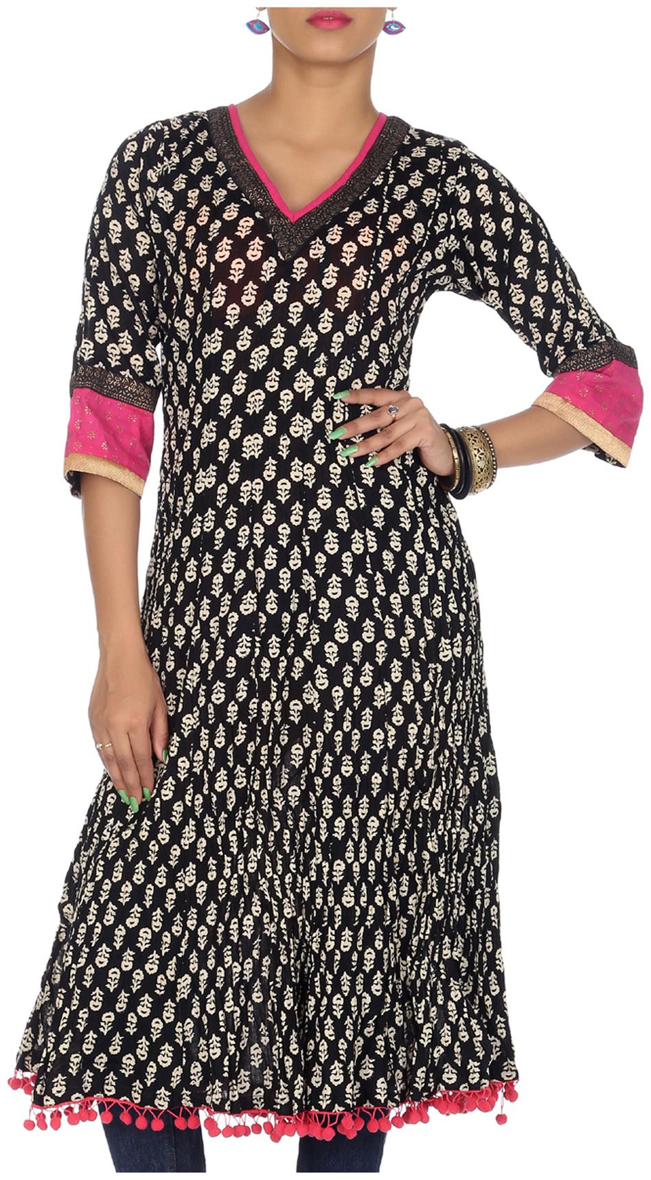 

Rajrang Cotton Floral Black Jaipuri Kurti Printed Women Kurti Tops Tunic