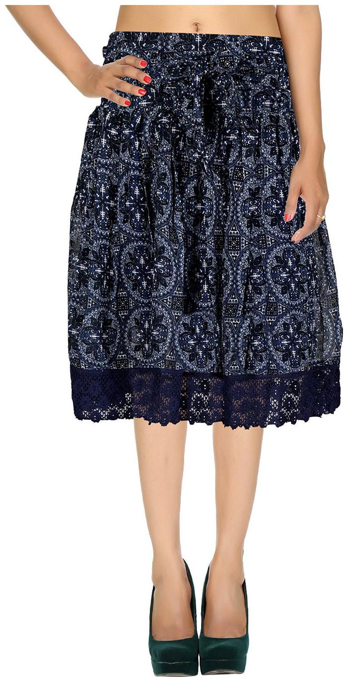 

Rajrang Blue Floral Printed American Crape Midi Casual Skirt