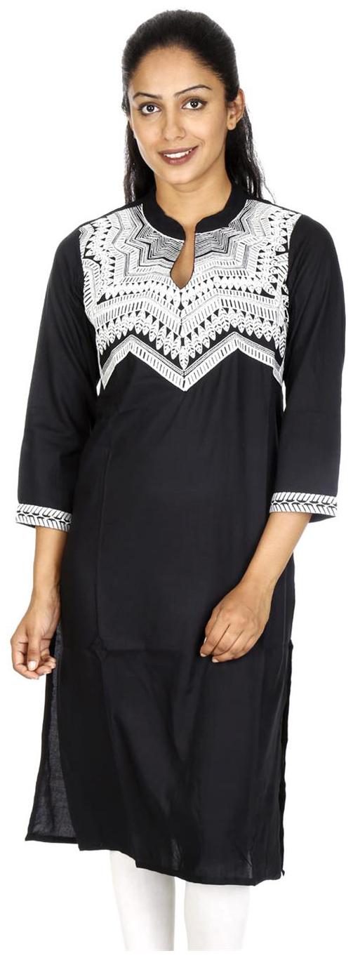 

Rajrang Women Black Embroidered Straight Kurti