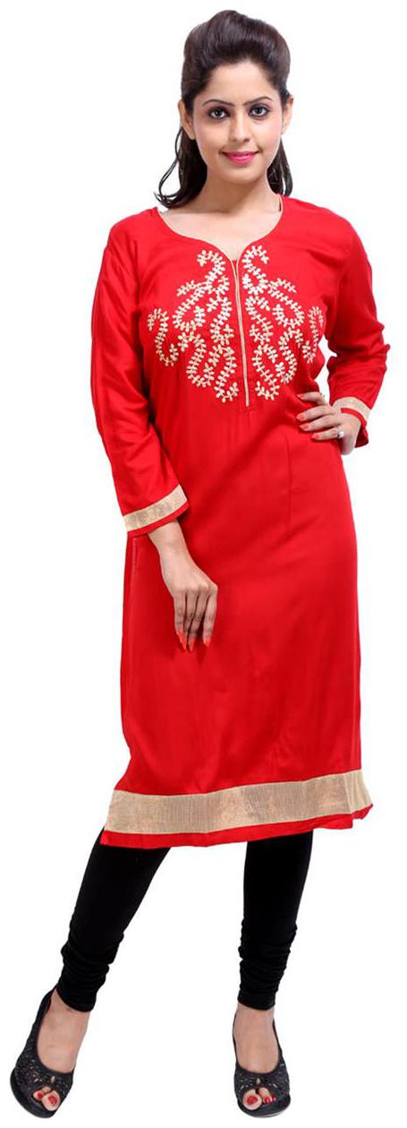 

Rajrang Women Red Embroidered Straight Kurti
