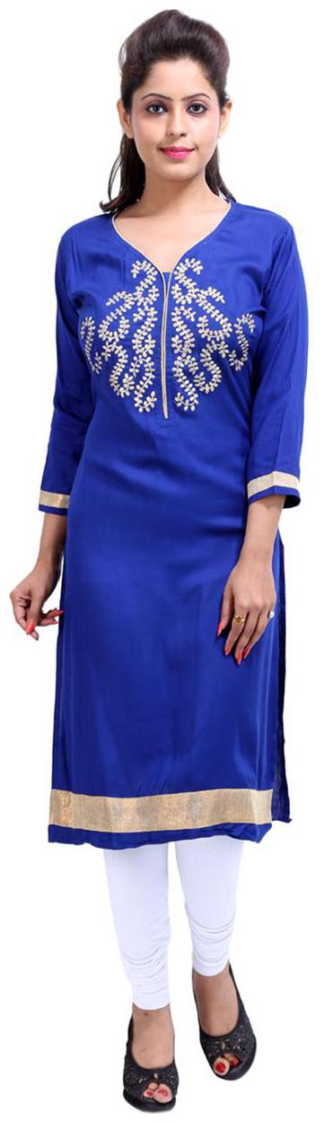 

Rajrang Women Blue Embroidered Straight Kurti