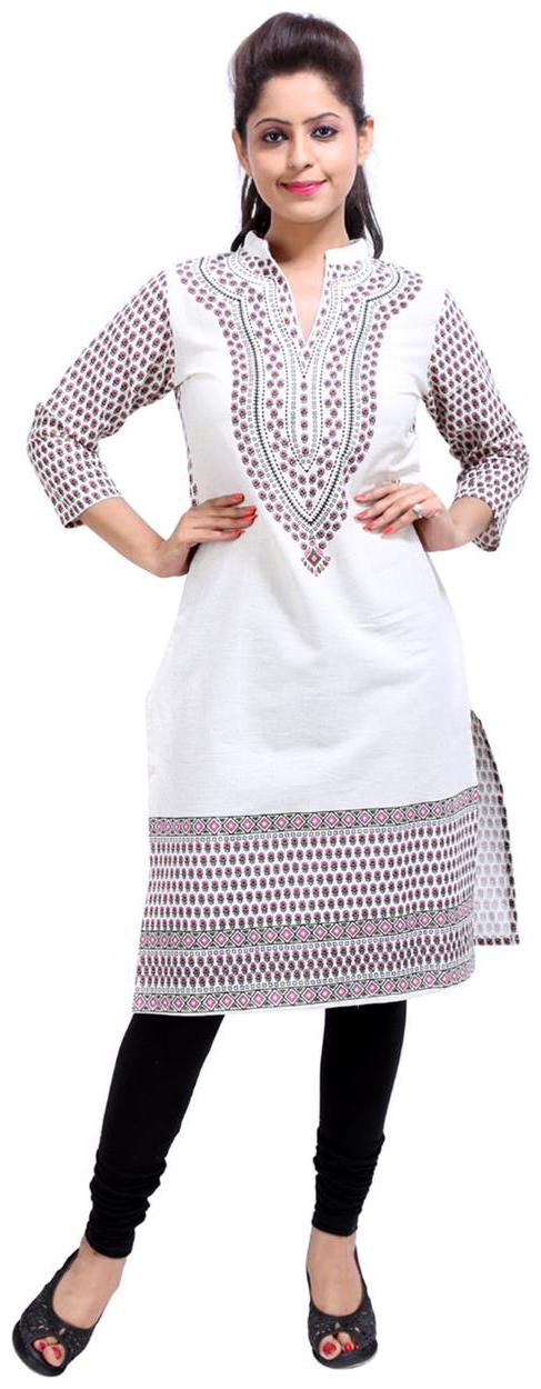 

Rajrang Women White Floral Straight Kurti
