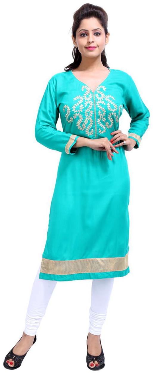 

Rajrang Women Green Embroidered Straight Kurta