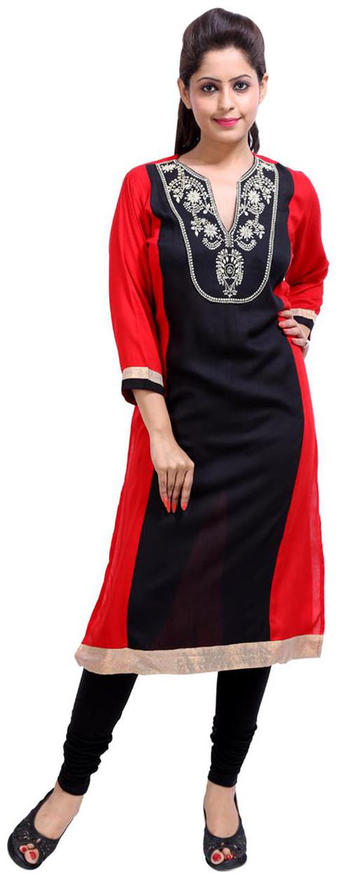 

Rajrang Women Black Floral Straight Kurti