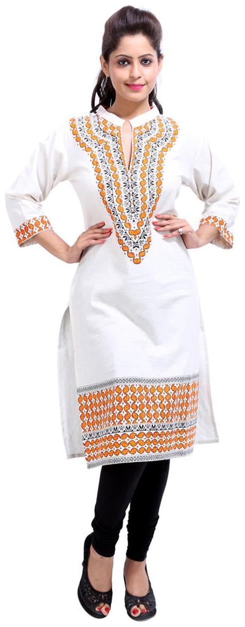 

Rajrang Women White Printed Straight Kurti