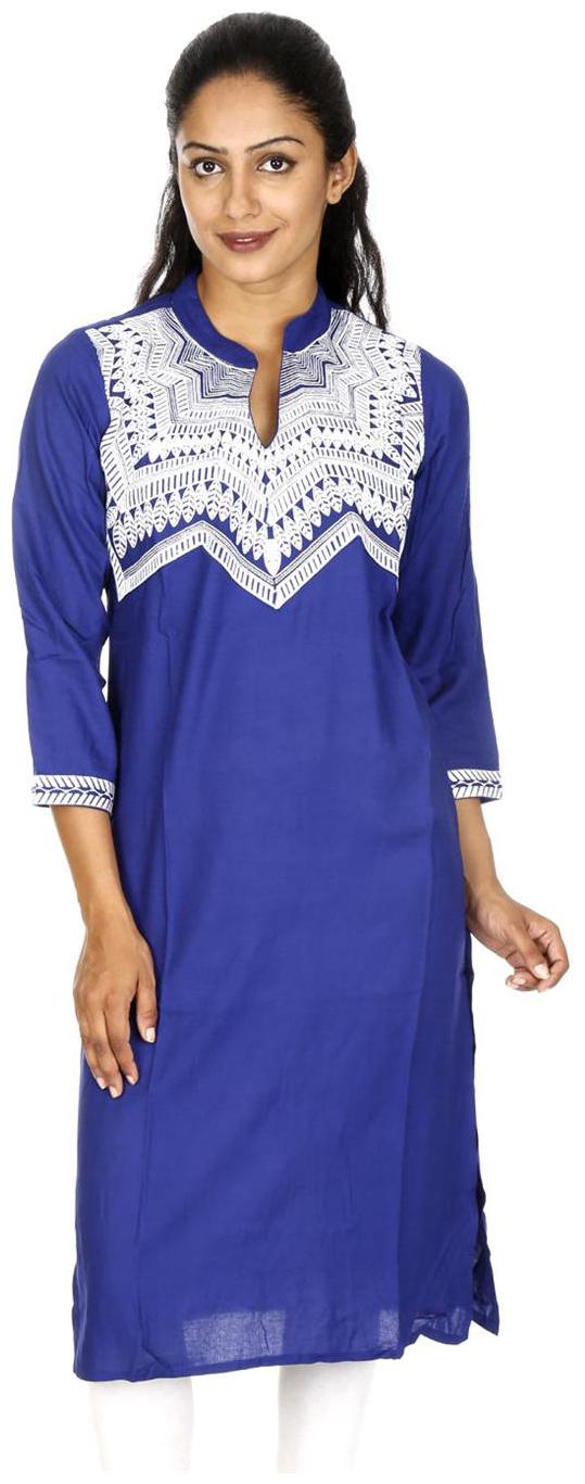 

Rajrang Women Blue Embroidered Straight Kurti
