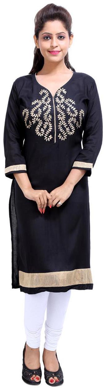 

Rajrang Women Black Embroidered Straight Kurti
