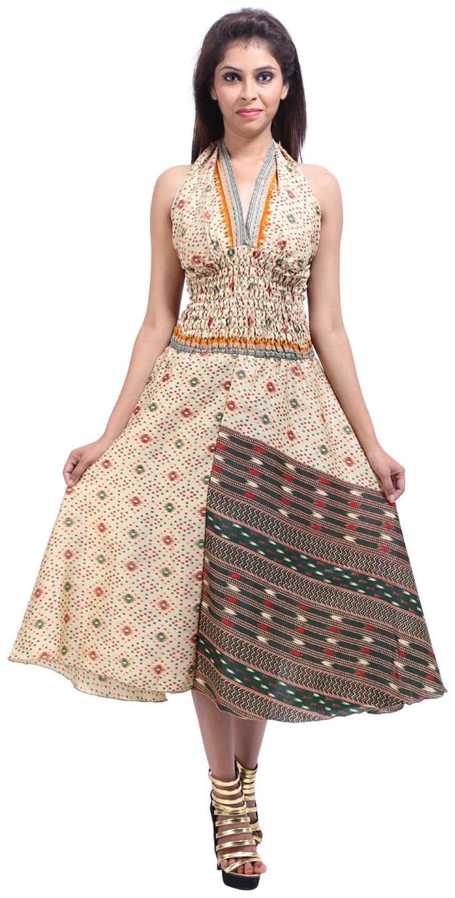 

Rajrang Cream Green Printed A-line dress