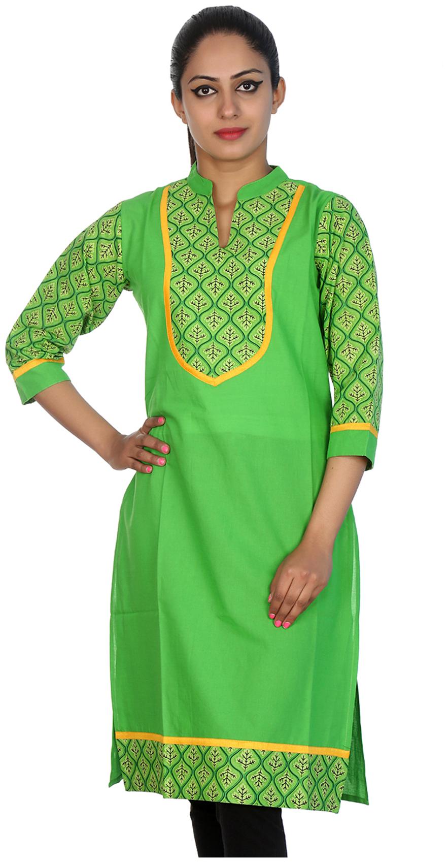 

Rajrang Cotton Leaves Green Jaipuri Kurti Printed Women Kurti Tops Tunic